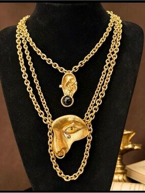 Schiaparelli Inspired Gold-Tone Sculptural Face Pendant Layered Necklace